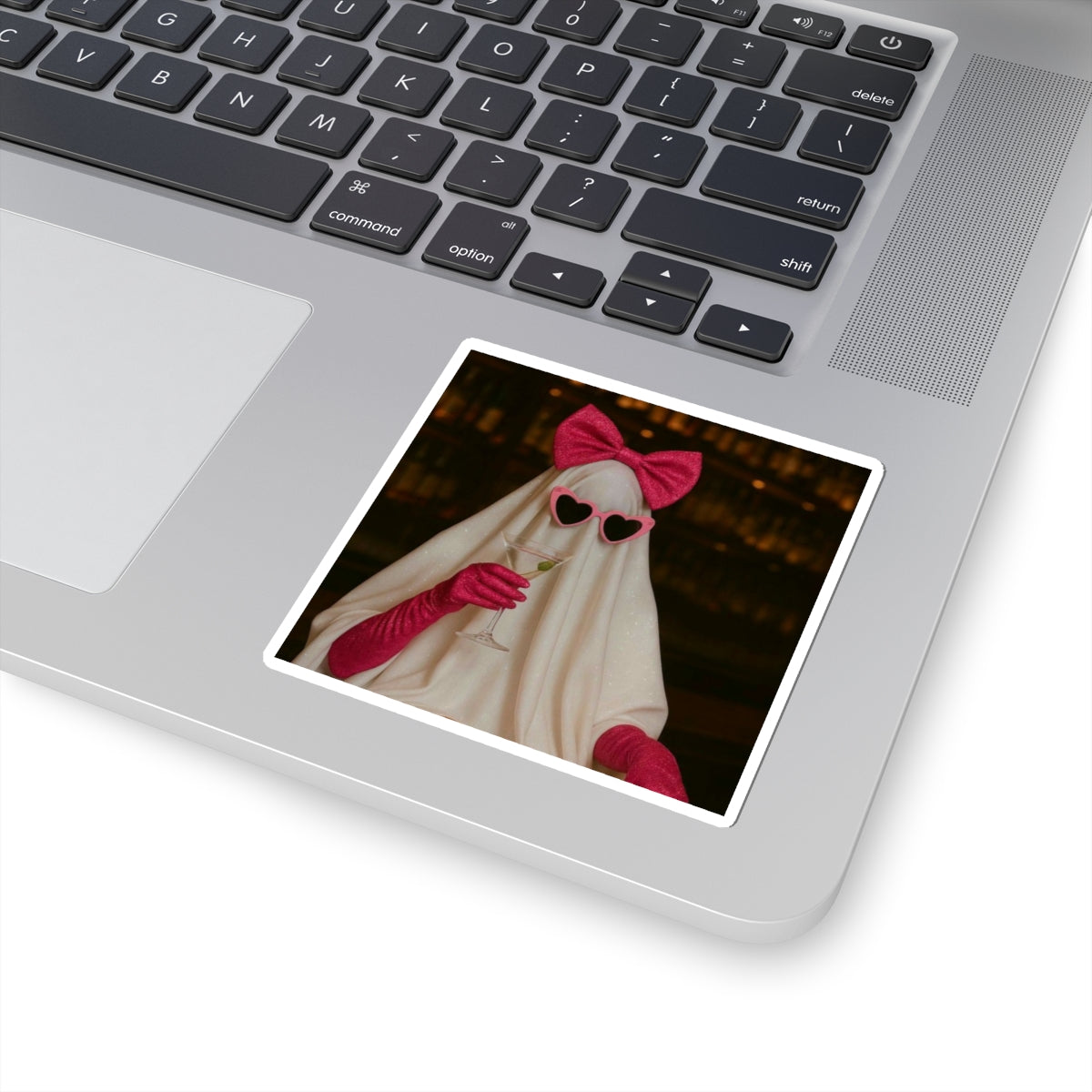 Pink Bow Ghost Sticker