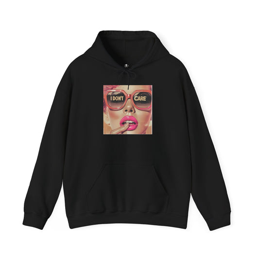 I Don't Care Pop Art Hoodie — Retro Glam Sunglasses Graphic
