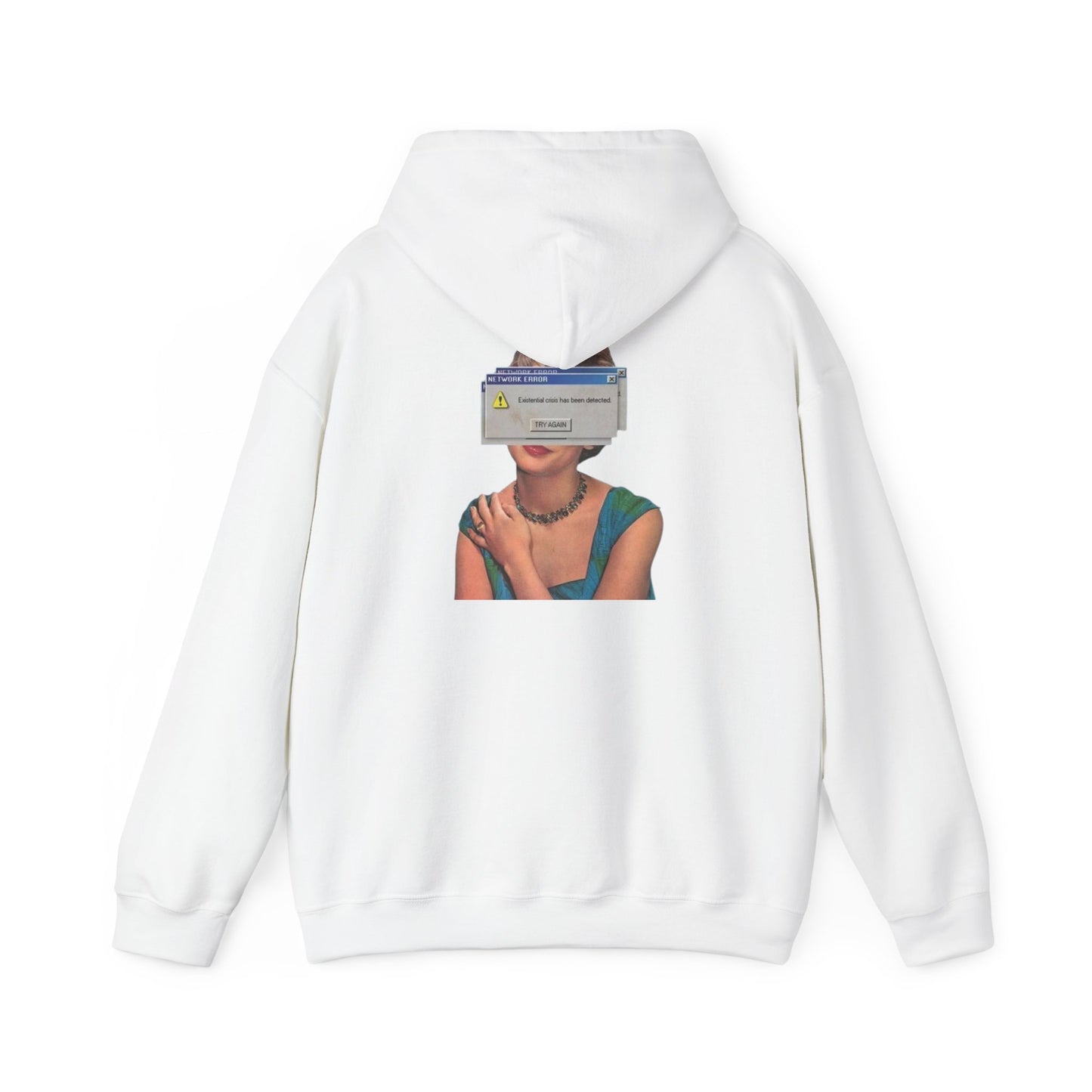 Vintage Portrait Hoodie with Retro Error Window Graphic