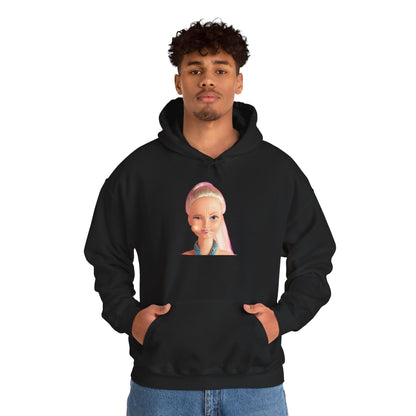 Retro Doll Portrait Hoodie — Nostalgic 90s Toy Face Sweatshirt