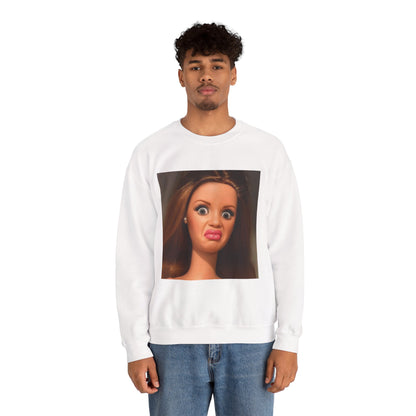 Crewneck Sweatshirt — Funny Barbie Face Graphic Pullover