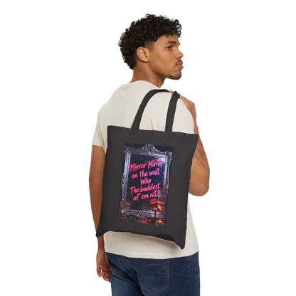Mirror Mirror Tote Bag — "Mirror Mirror on the wall Who the baddest of em all?" Gothic Neon Canvas Tote for Goth / Alternative Fashion