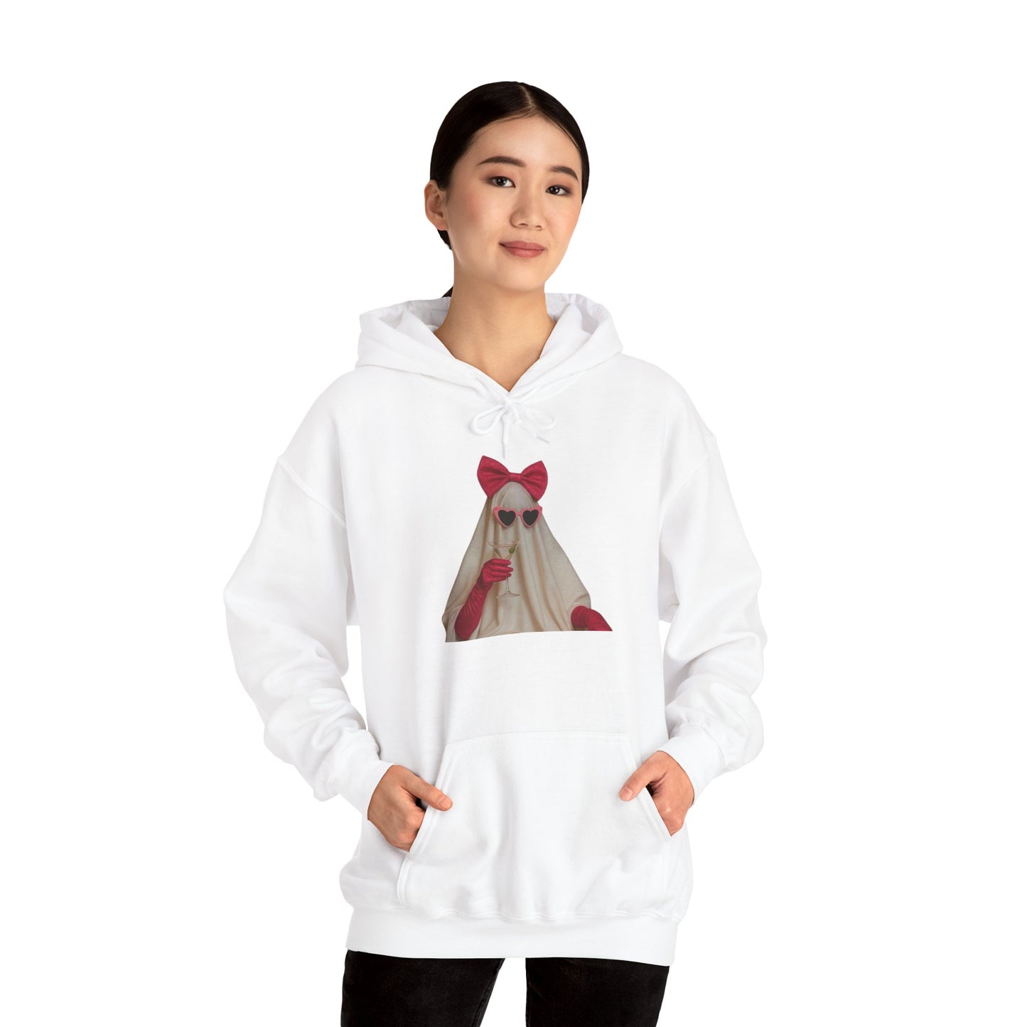 Ghost Girl Hoodie — Cute Pink Bow Spirit Graphic Pullover