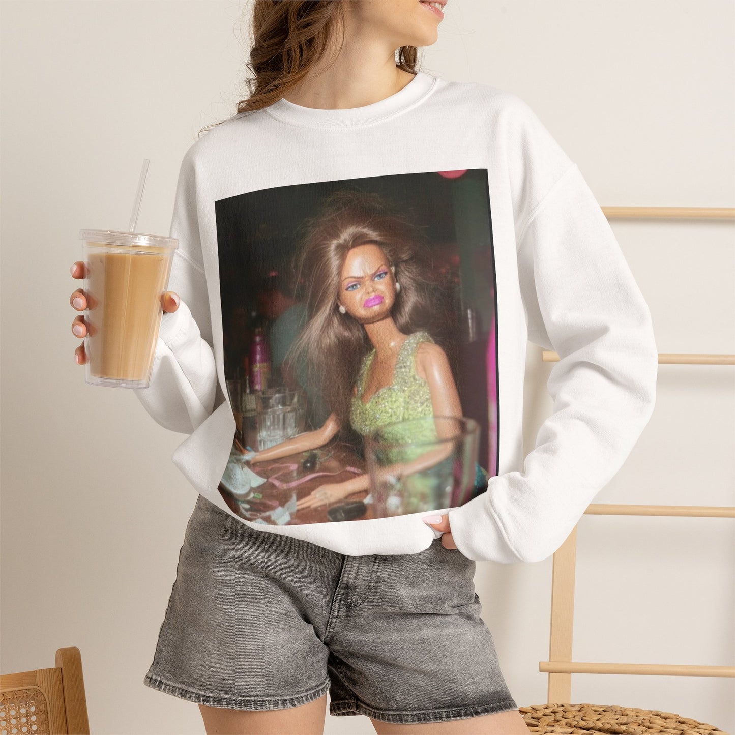 Crewneck Sweatshirt — Vintage Blurry Doll Photo Print