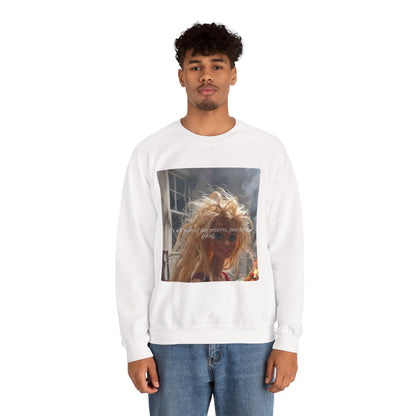 Barbie on Fire Graphic Sweatshirt – Retro Doll Photo Pullover with Text