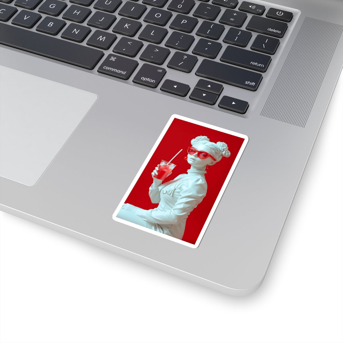 Statue Girl Red Aesthetic Sticker — Retro Pop Art Kiss-Cut Decal