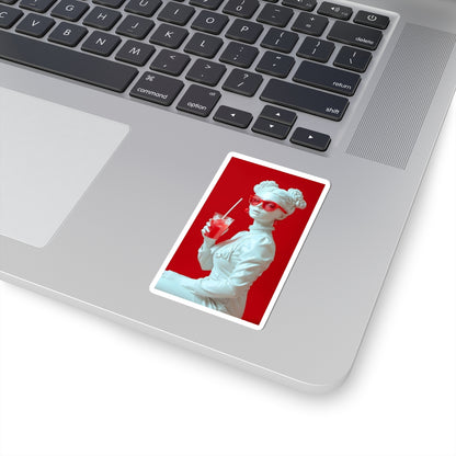 Statue Girl Red Aesthetic Sticker — Retro Pop Art Kiss-Cut Decal
