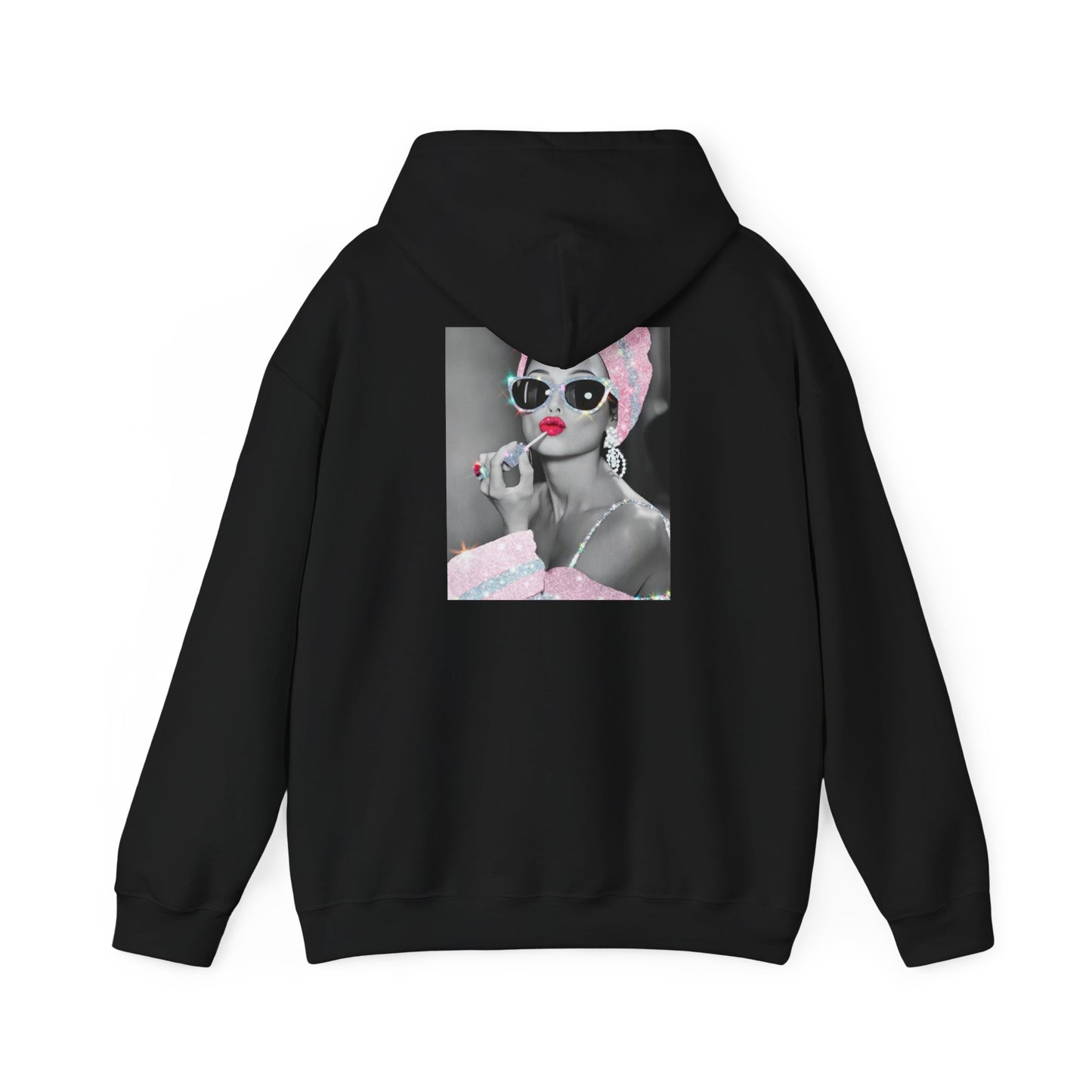 Retro Glam Hoodie — Pink Turban Pin-Up Photo Sweatshirt