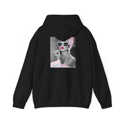 Retro Glam Hoodie — Pink Turban Pin-Up Photo Sweatshirt