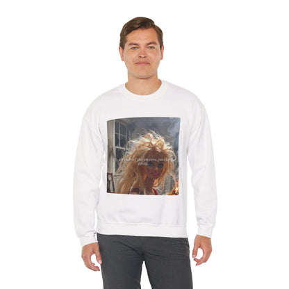 Barbie on Fire Graphic Sweatshirt – Retro Doll Photo Pullover with Text