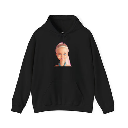 Retro Doll Portrait Hoodie — Nostalgic 90s Toy Face Sweatshirt