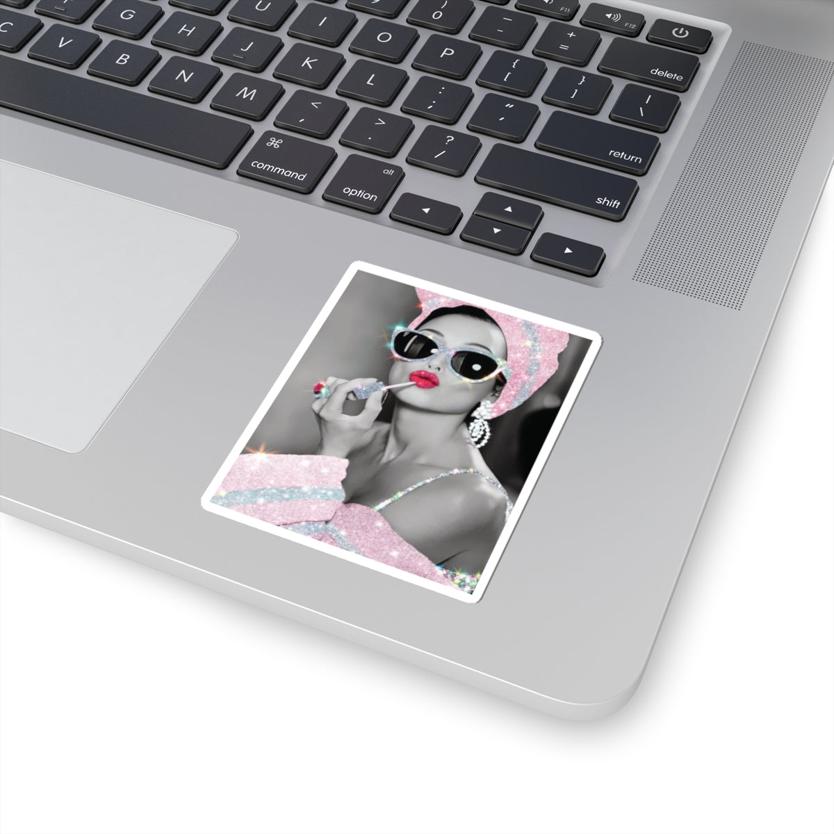 Retro Glam Sticker - Pink Glitter Audrey Hepburn Style Kiss-Cut Decal