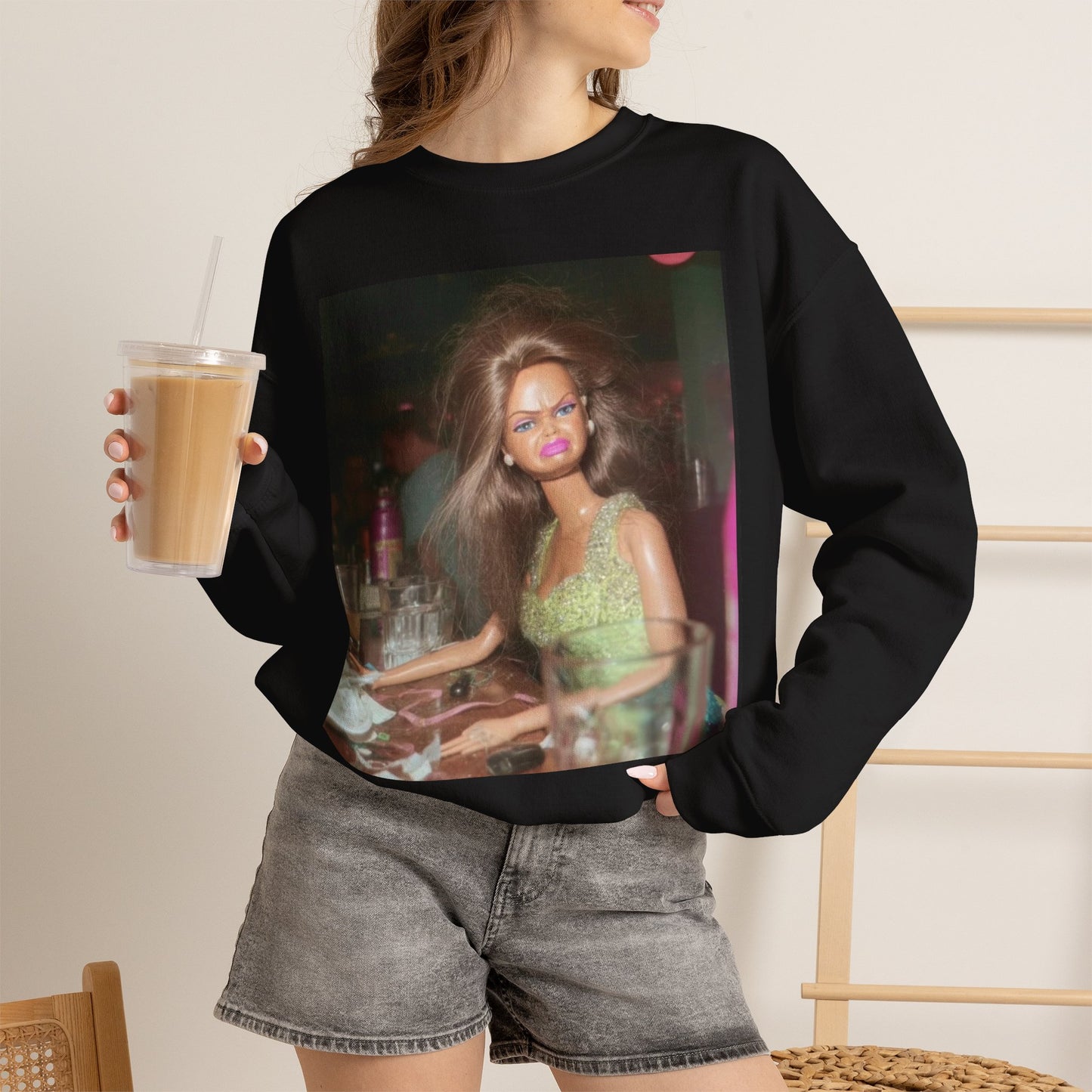Crewneck Sweatshirt — Vintage Blurry Doll Photo Print