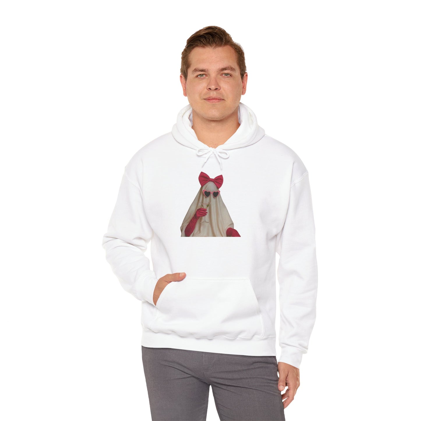 Ghost Girl Hoodie — Cute Pink Bow Spirit Graphic Pullover