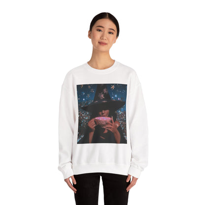 Witchy Tea Party Crewneck Sweatshirt – Mystic Witch Drinking Tea Graphic