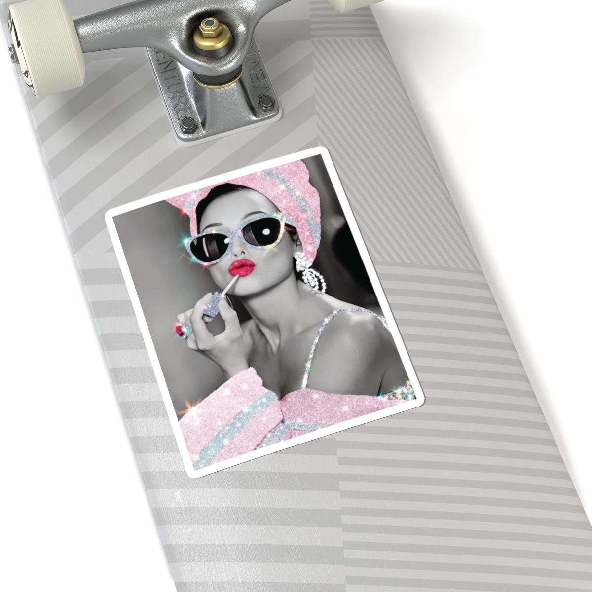 Retro Glam Sticker - Pink Glitter Audrey Hepburn Style Kiss-Cut Decal