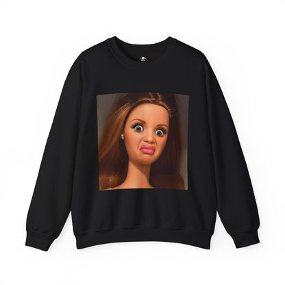 Crewneck Sweatshirt — Funny Barbie Face Graphic Pullover