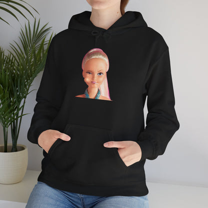 Retro Doll Portrait Hoodie — Nostalgic 90s Toy Face Sweatshirt