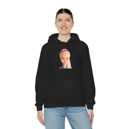 Retro Doll Portrait Hoodie — Nostalgic 90s Toy Face Sweatshirt