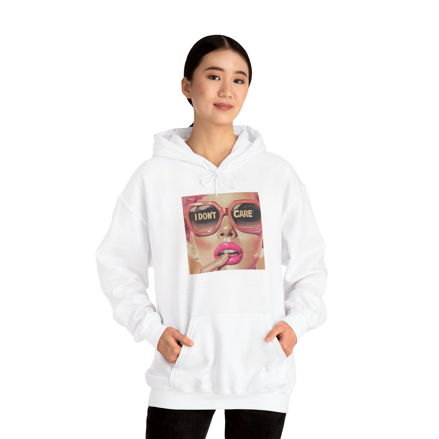 I Don't Care Pop Art Hoodie — Retro Glam Sunglasses Graphic
