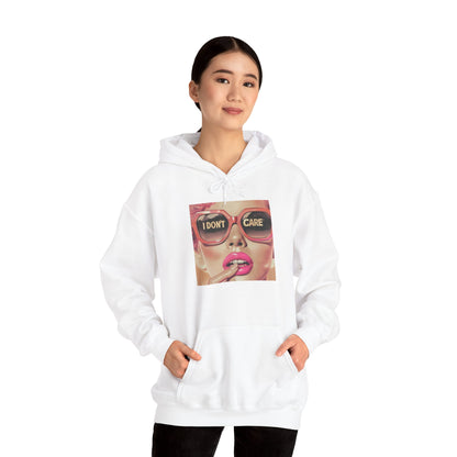 I Don't Care Pop Art Hoodie — Retro Glam Sunglasses Graphic