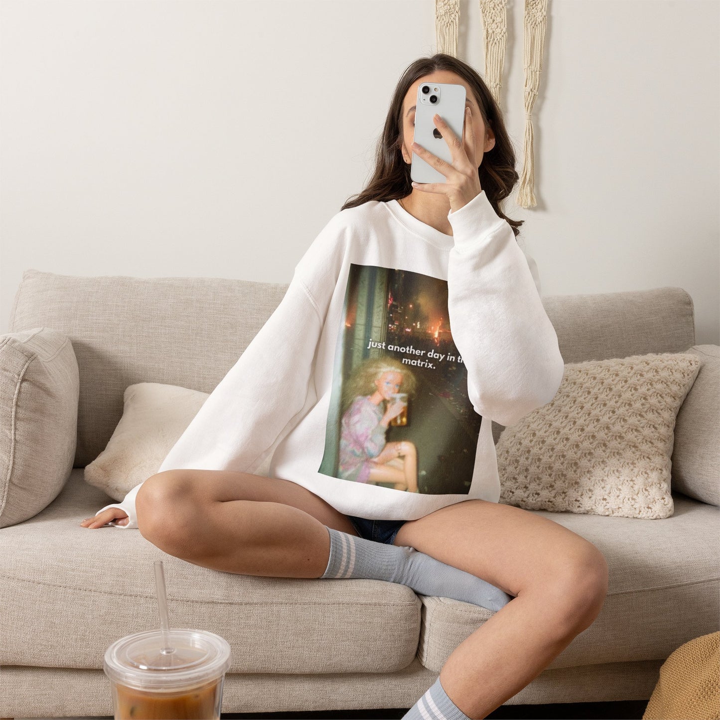 Crewneck Sweatshirt — "Just Another Day in the Matrix" Vintage Photo Graphic