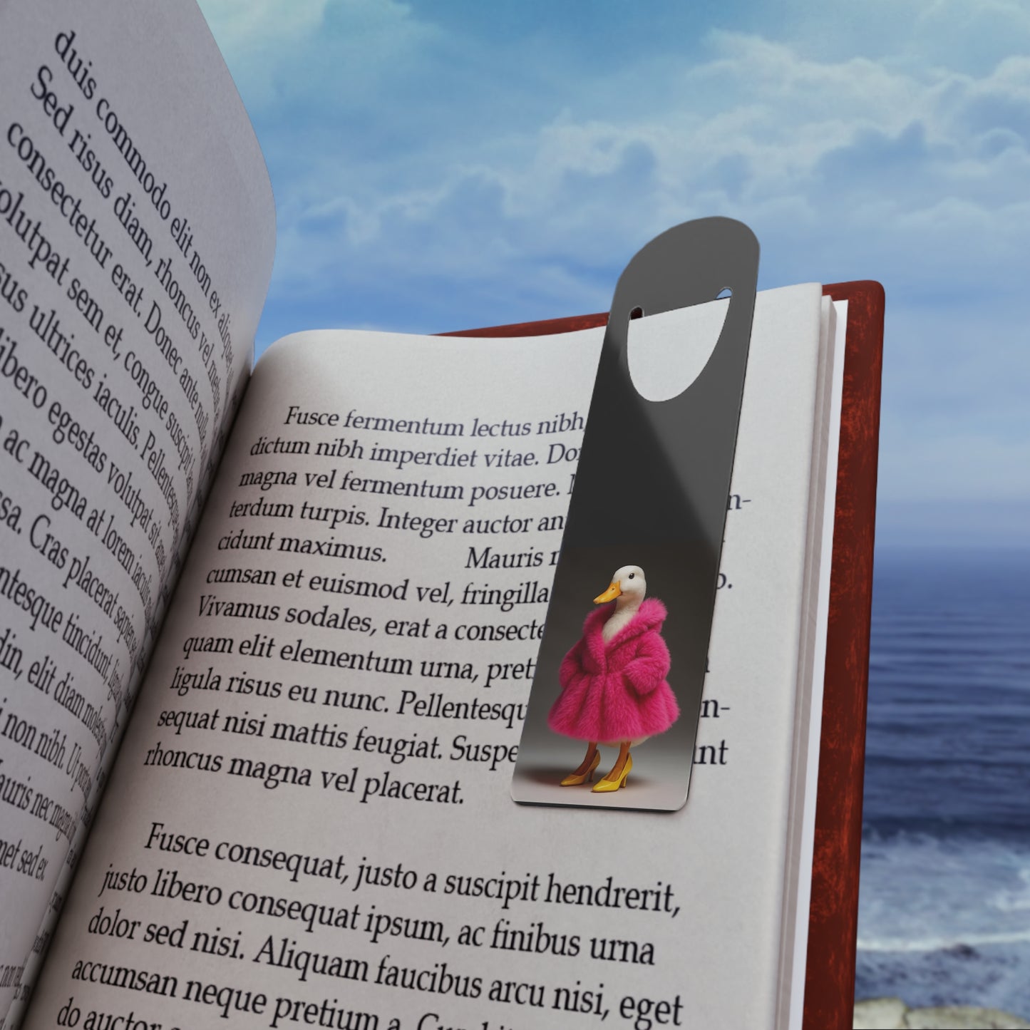 Stylish Duck Metal Bookmark — Quirky Pink Coat Reading Marker