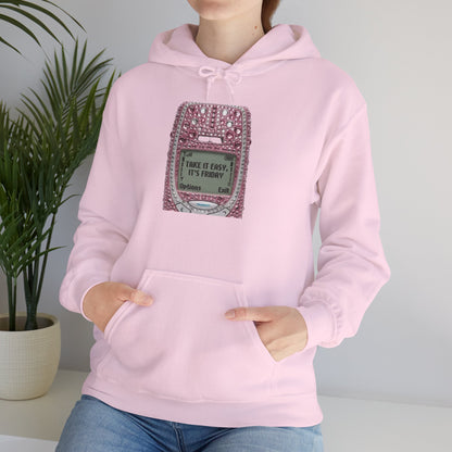 Hoodie — Pink Glitter Game Console ‘Take it easy, Its Friday’ Graphic Hoodie