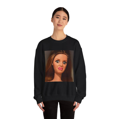 Crewneck Sweatshirt — Funny Barbie Face Graphic Pullover