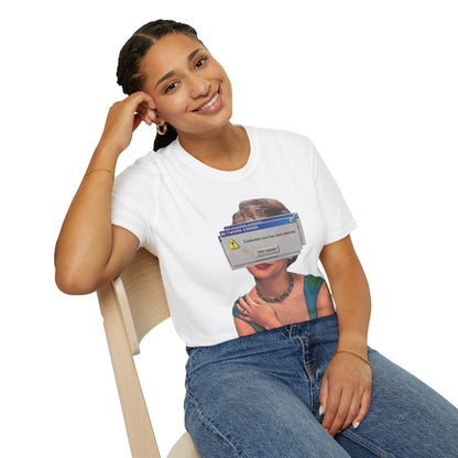 Vintage Portrait Tee with Retro Computer Error Overlay