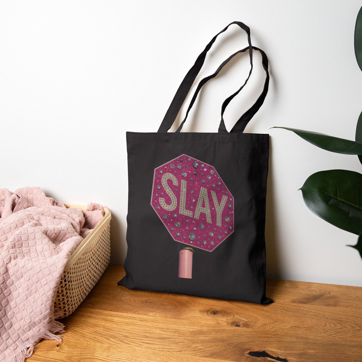 Slay Stop Sign Tote — Pink Glam Cotton Canvas Tote Bag