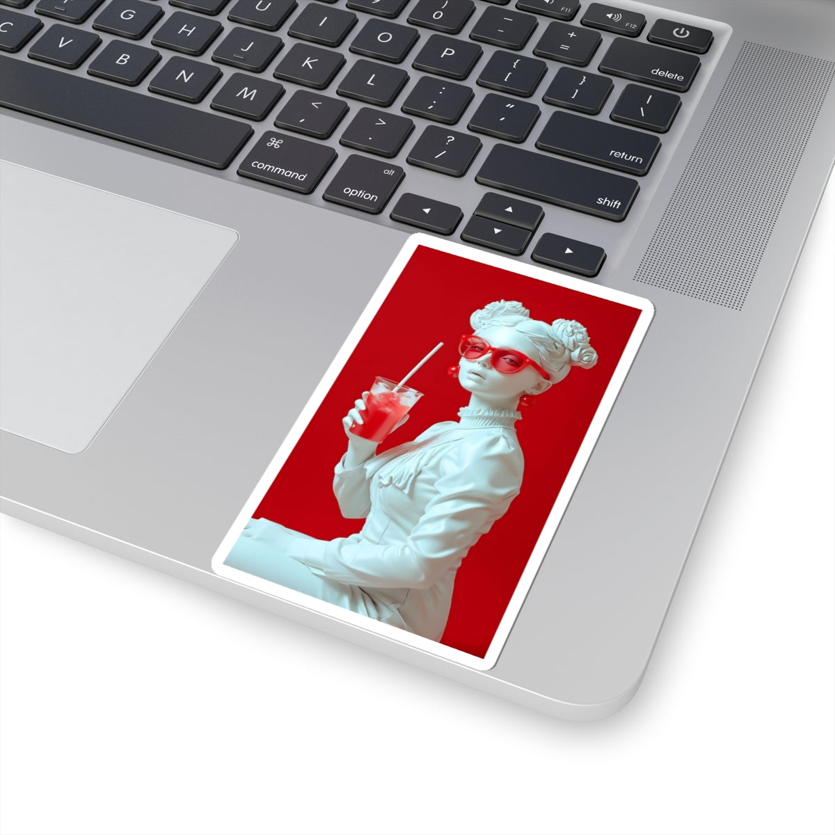 Statue Girl Red Aesthetic Sticker — Retro Pop Art Kiss-Cut Decal