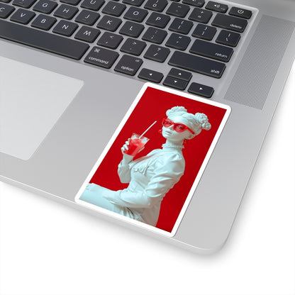 Statue Girl Red Aesthetic Sticker — Retro Pop Art Kiss-Cut Decal