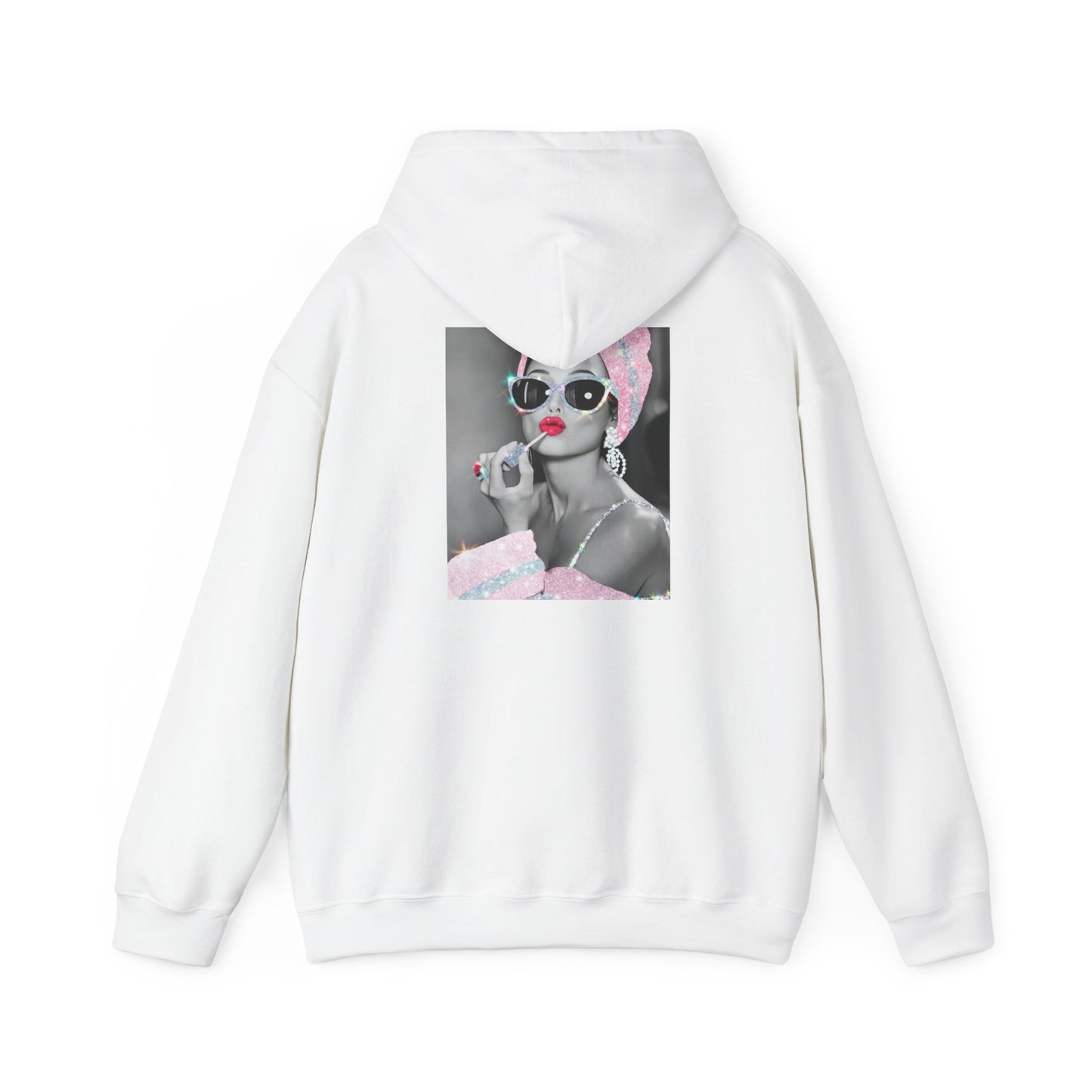 Retro Glam Hoodie — Pink Turban Pin-Up Photo Sweatshirt