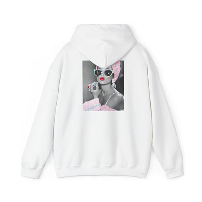 Retro Glam Hoodie — Pink Turban Pin-Up Photo Sweatshirt