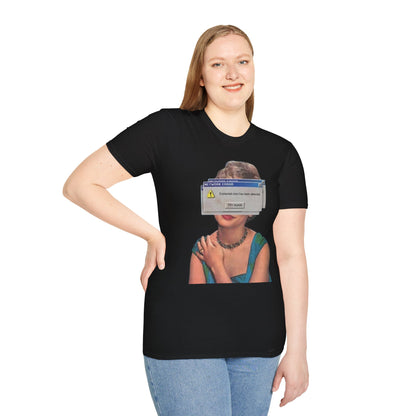 Vintage Portrait Tee with Retro Computer Error Overlay