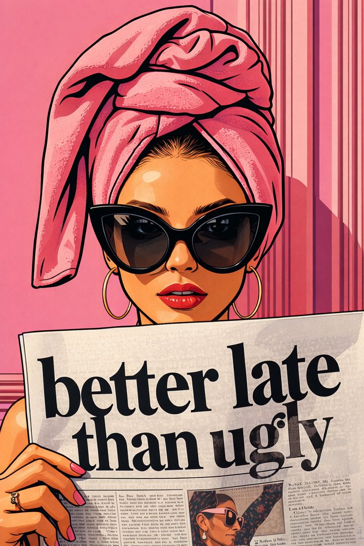 Retro Glam Kiss-Cut Sticker — "better late than ugly" Pop Art Decal