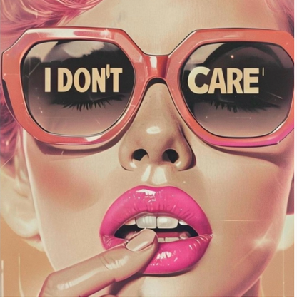 I Don't Care Kiss-Cut Sticker — Retro Glam Pink Sunglasses Pop Art