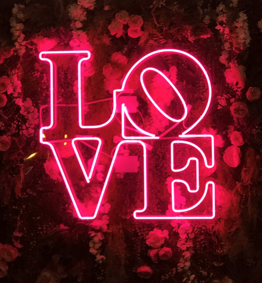 Neon LOVE Kiss-Cut Sticker – Pink Vintage Floral Laptop Decal