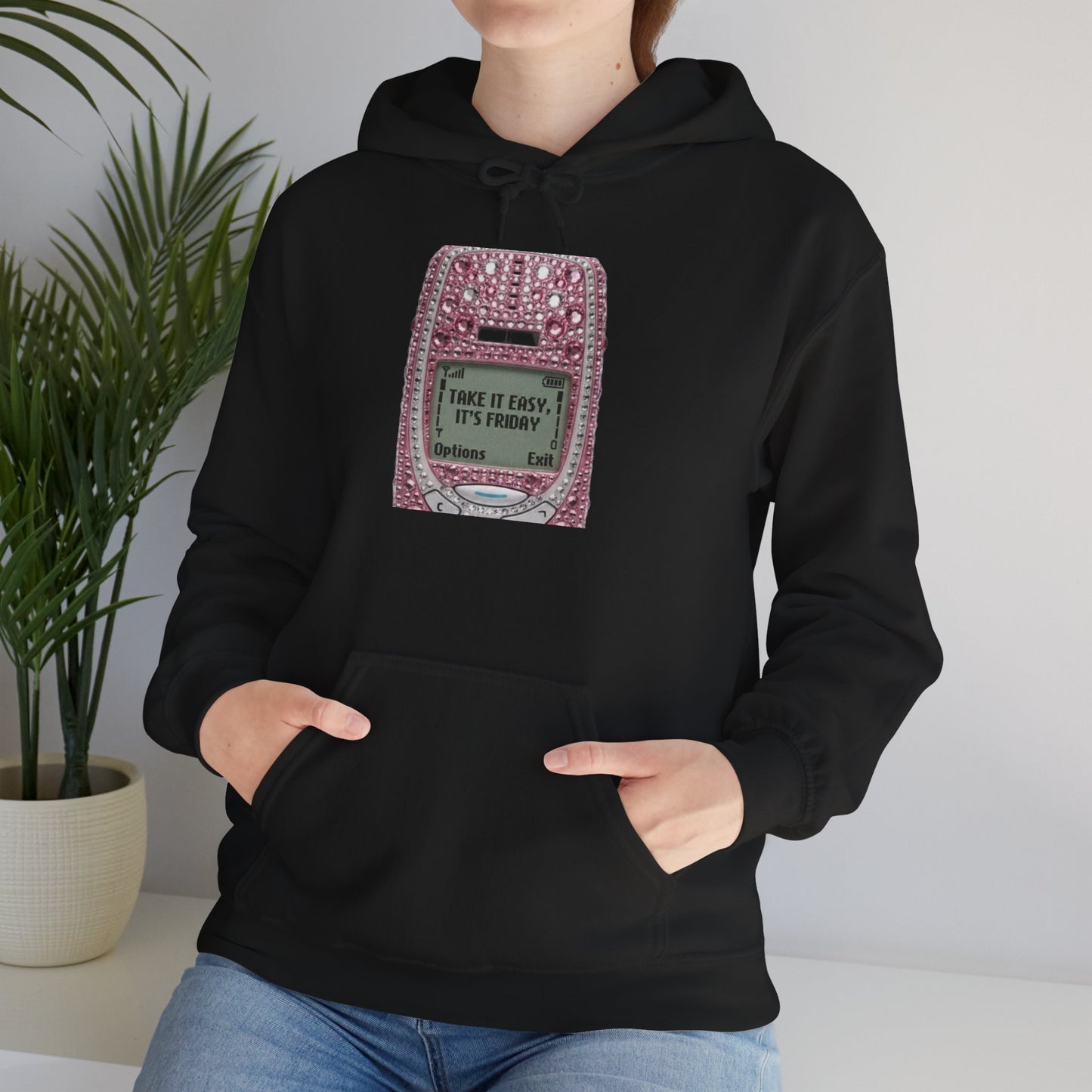 Hoodie — Pink Glitter Game Console ‘Take it easy, Its Friday’ Graphic Hoodie