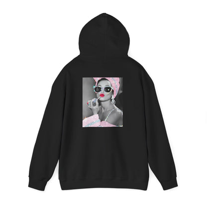 Retro Glam Hoodie — Pink Turban Pin-Up Photo Sweatshirt