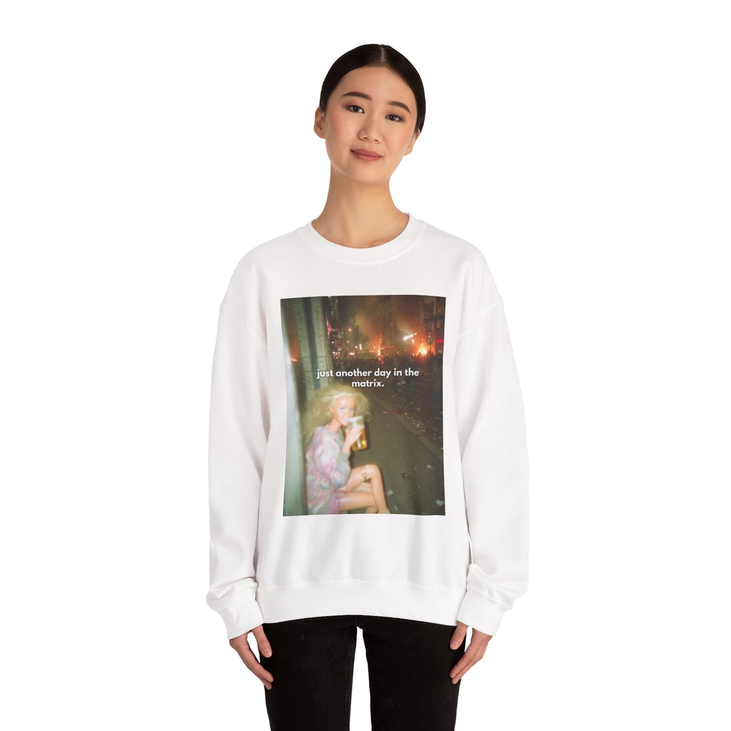 Crewneck Sweatshirt — "Just Another Day in the Matrix" Vintage Photo Graphic