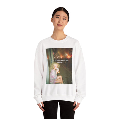 Crewneck Sweatshirt — "Just Another Day in the Matrix" Vintage Photo Graphic