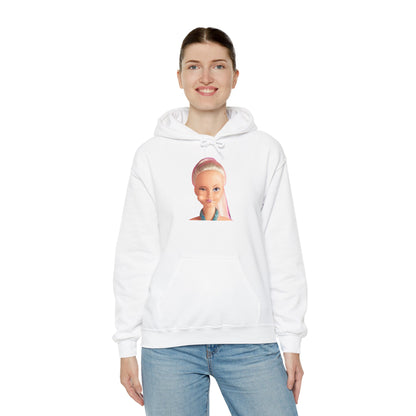 Retro Doll Portrait Hoodie — Nostalgic 90s Toy Face Sweatshirt