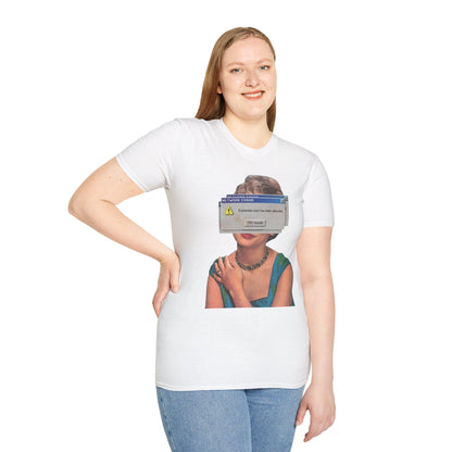 Vintage Portrait Tee with Retro Computer Error Overlay