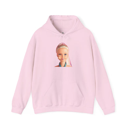 Retro Doll Portrait Hoodie — Nostalgic 90s Toy Face Sweatshirt