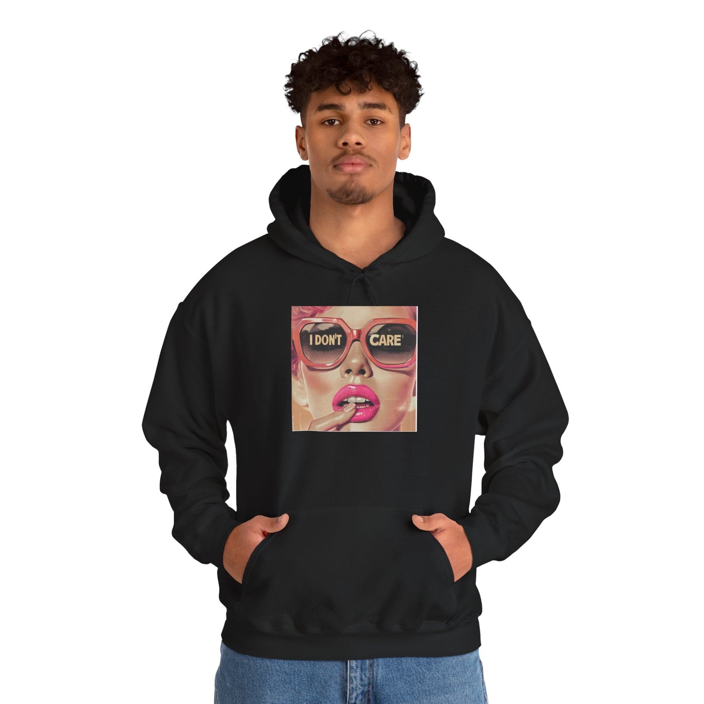 I Don't Care Pop Art Hoodie — Retro Glam Sunglasses Graphic