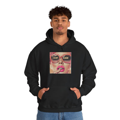 I Don't Care Pop Art Hoodie — Retro Glam Sunglasses Graphic