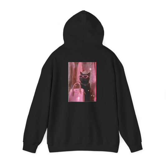 Cat with Sunglasses Hoodie - Aesthetic Pink Black Cat Graphic Pullover