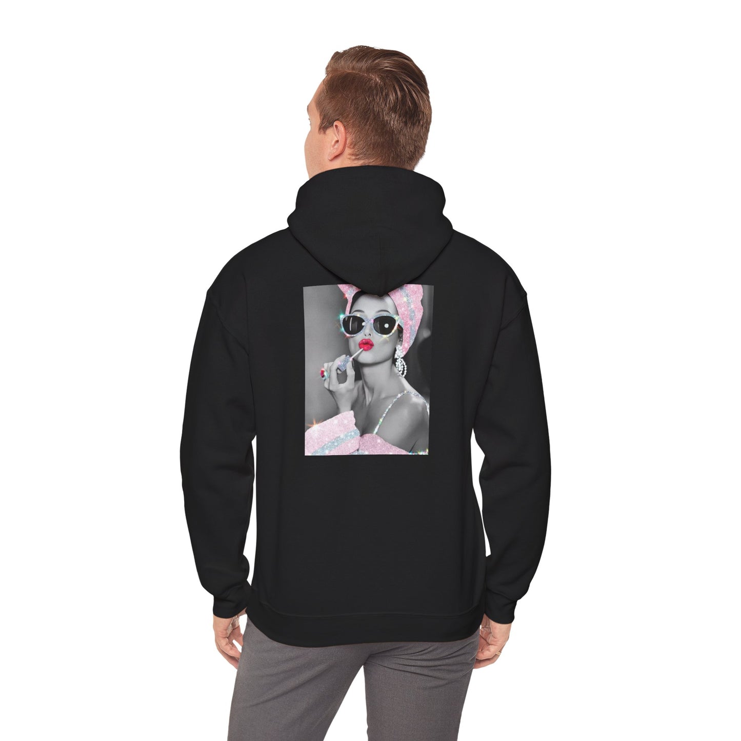 Retro Glam Hoodie — Pink Turban Pin-Up Photo Sweatshirt